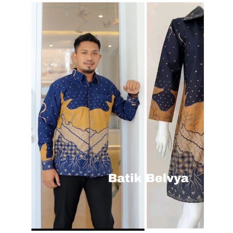 set couple batik motif bintang biru / Batik sragen / batik solo / dress batik / tunik batik / kemeja
