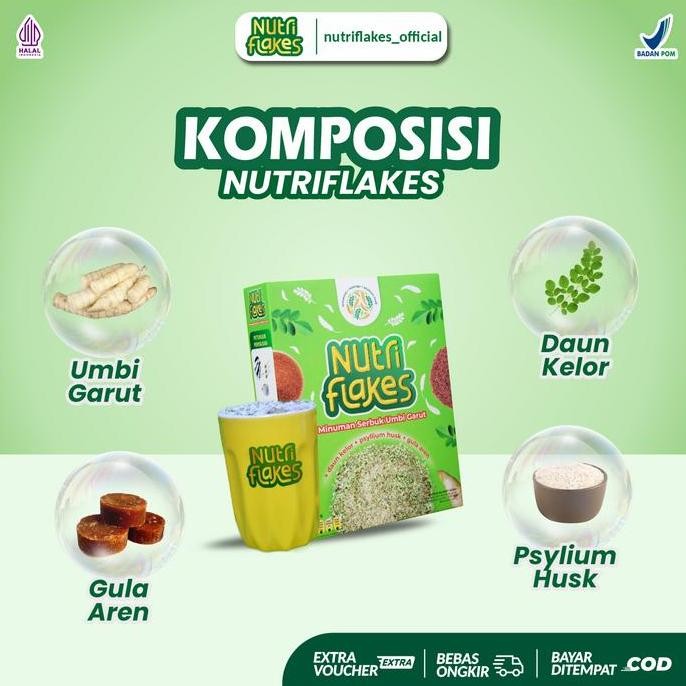 

Nutriflakes 2 Box - Susu Sereal Umbi Garut + Daun Kelor & Psyllium Husk | Organik 280Gr Bpom Asli