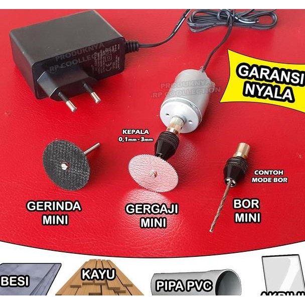 Bor Gerinda Mini Karya Anak Bangsa Serbaguna Bor Mini Gergaji Mini Bor Listrik Plus Adaptor Mata Bor
