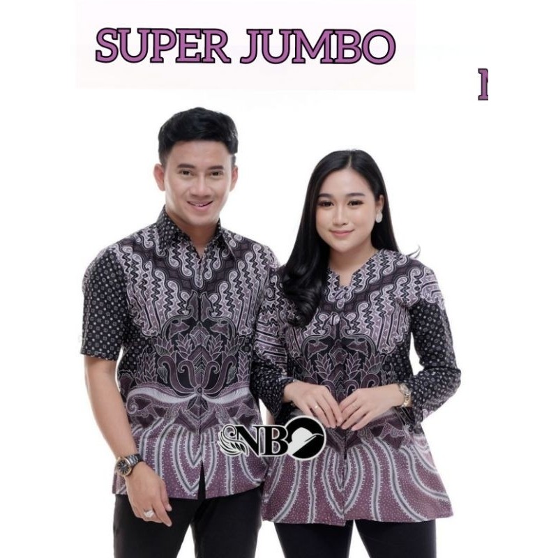 Batik Couple Pasangan Jumbo Warna Ungu M-10XL Blouse Wanita Kemeja Pria Hem Cowok Big Size Seragam