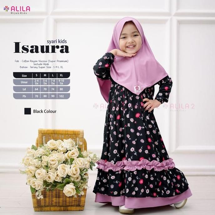 KIF baju muslim anak perempuan isaura syari kids balita viscose ori alila