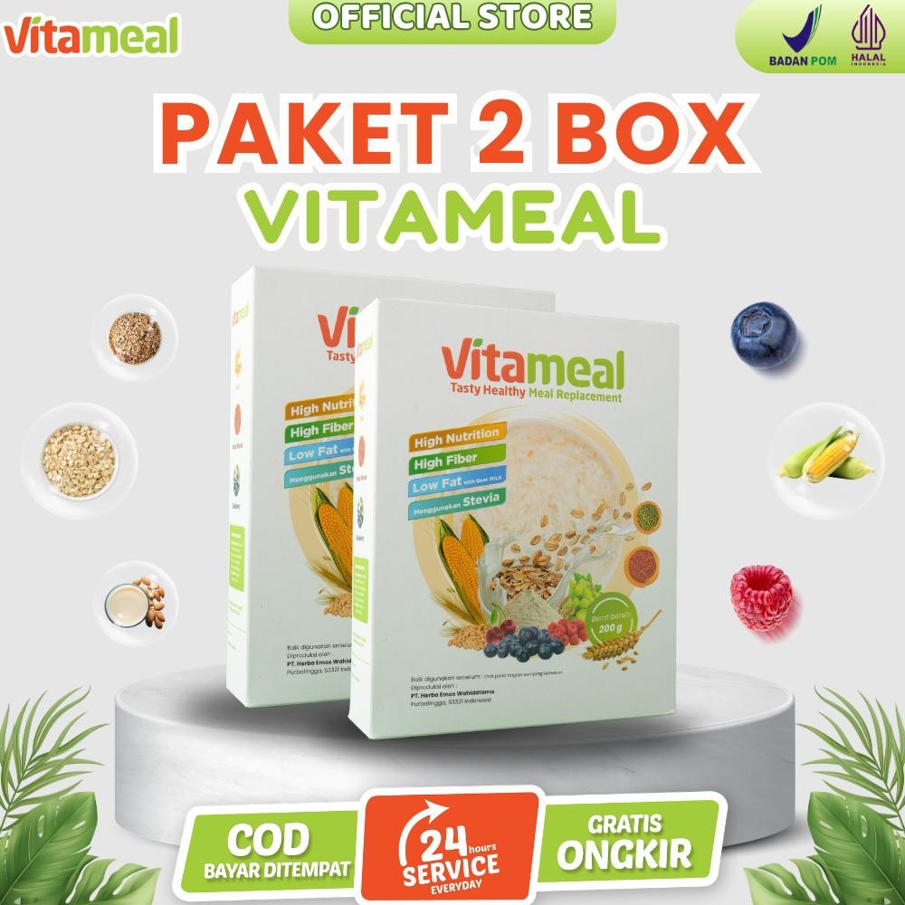 

(Terbaru) [ GARANSI ] Vitameal Paket 2 Box Sereal Sehat Multigrain Ampuh Menurunkan Gula Darah Tinggi Mencegah Diabetes Kolesterol Asam Lambung Maag VETAMEAL GERD (Terlaris)