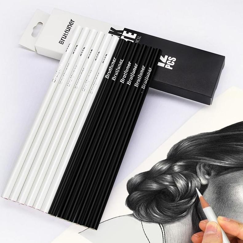 

^_K3C_^ Pensil Warna Black & White Brutfuner 12 Pcs / 12 Pensil Sketsa Hitam & Putih Ah67