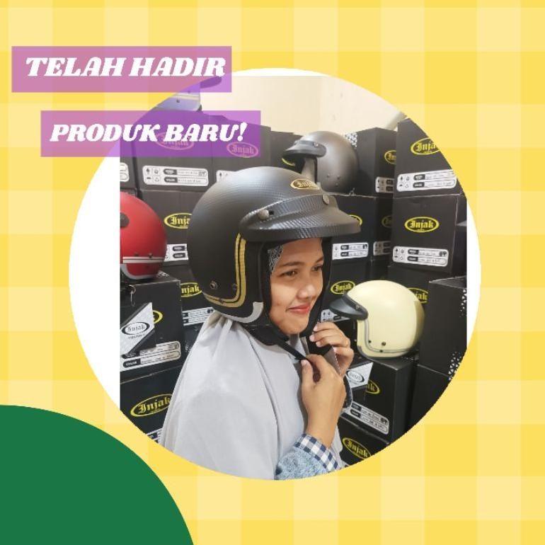 Helm Injak Carbon Original Helm Retro Injak Carbon Pria Wanita Dewasa Black Dop