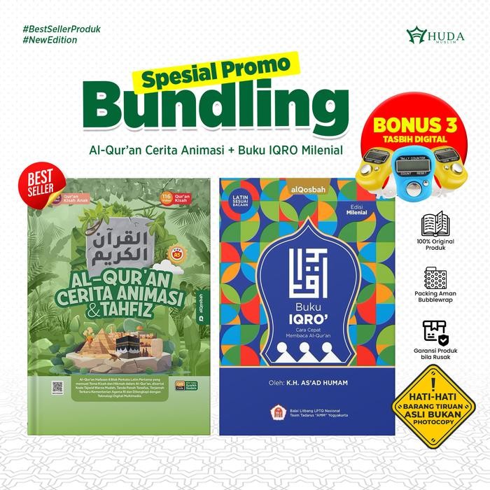 

ORIGINAL Paket Hemat Bundling Al-Quran Cerita Animasi tahfiz & Iqro Milenial Bonus tasbih digital +