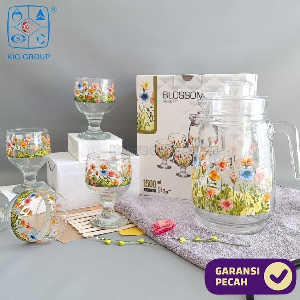 K 1 Set Drink Teko Cangkir Set Blossom Pitcher Set Beling Jug Drink Set 4 Gelas Gagang 1 Teko Blosso