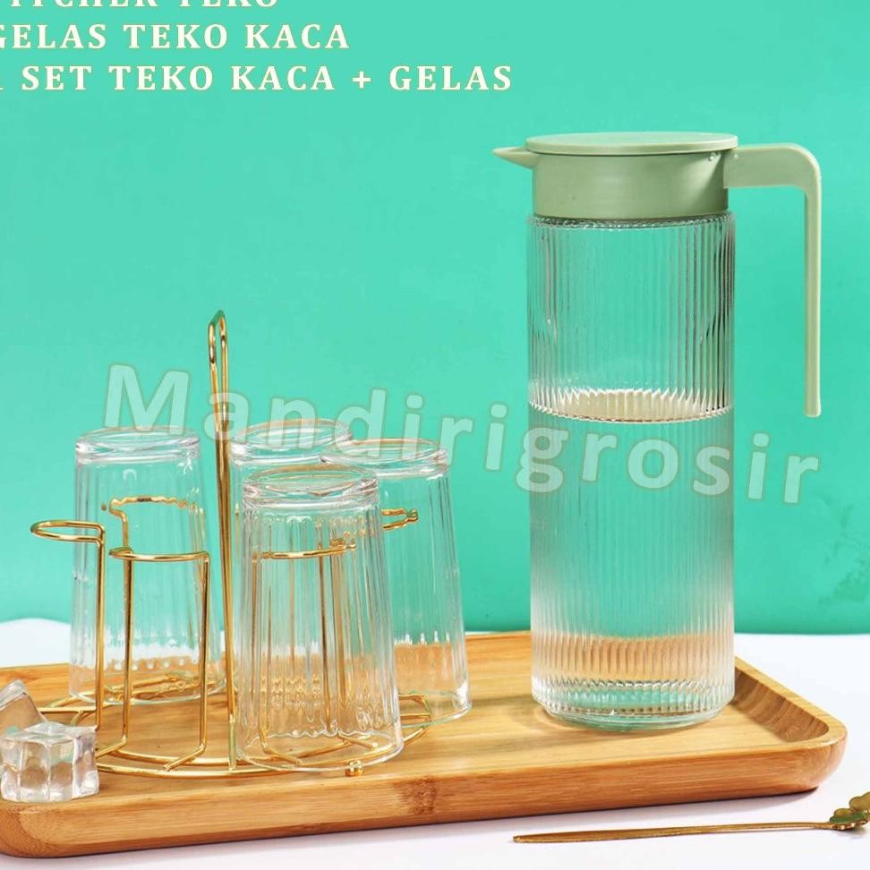 1 Set Teko Gelas Pitcher Teko Set Gelas Teko Kaca Isi Teko 5 Gelas