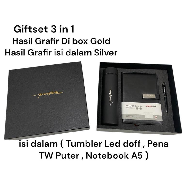 

Siap Kirim Souvenir Custom Logo Perusahaan | Giftset 3in1 Tumbler LED + Pena + Agenda A5