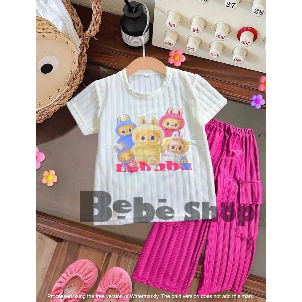 Berkualitas Setelan baju anak perempuan bahan Knit Hornet celan kulot  motif HI usia 1 sampai 10 tah