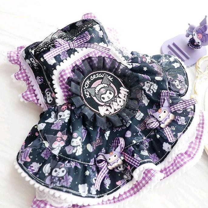 Littlepawty - Kuromi Dress | Baju Anjing Kucing Gaun Princess Lolita Anabul Betina Rok Tutu Harness 
