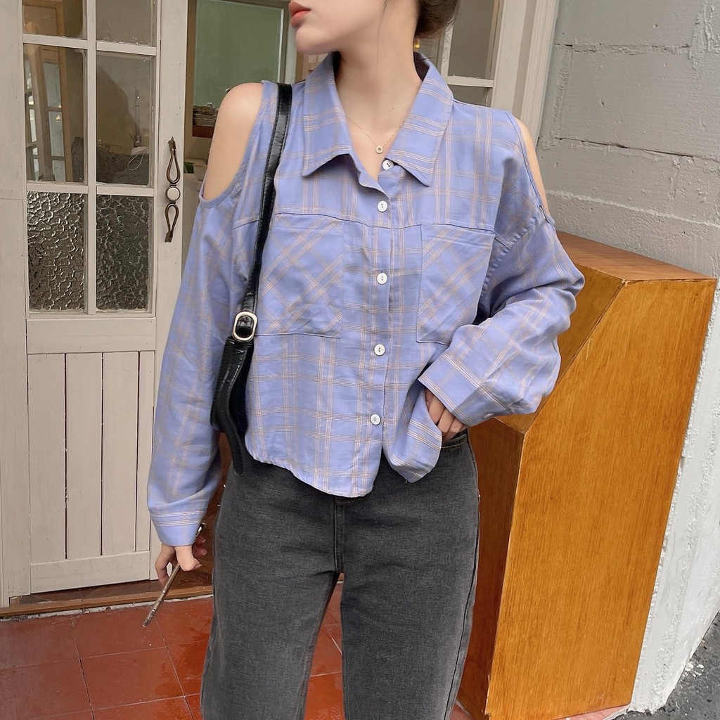 Kemeja Kotak-Kotak Dopamin Lengan Panjang Kuning Wanita