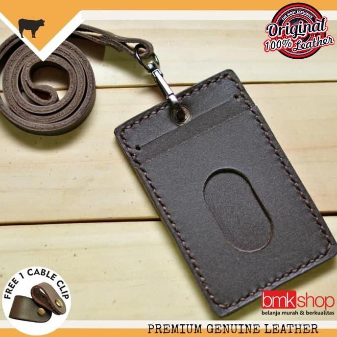 

Id Card Kulit Asli, Name Tag Card Holder Leather Goods Dark Brown