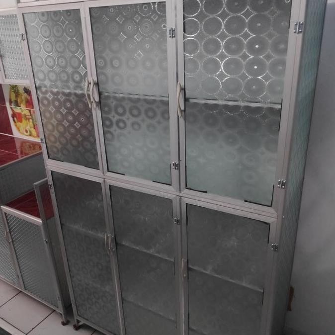 lemari rak piring full box kaca 3 pintu