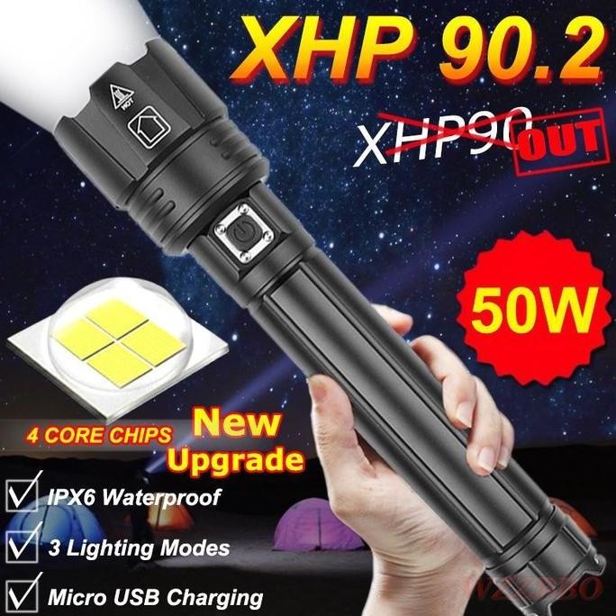 sinarterang21 Senter LED XHP90.2 KING BOA 80000LM BIG Super Terang XHP90 18650