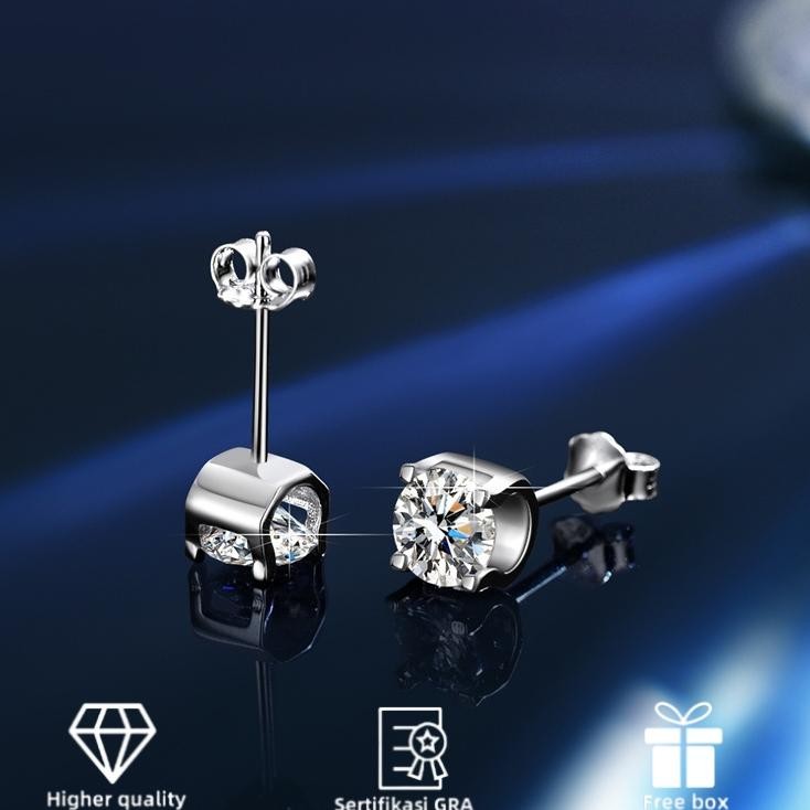 Anting Tusuk Single Diamond Anting Kepala Sapi Klasik Moissanite Berlian Perak Klasik Wanita