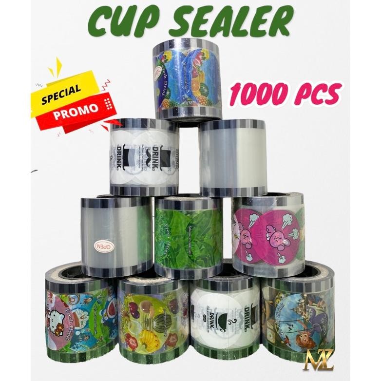 PLASTIK CUP SEALER ISI 1000 PCS MOTIF KARTUN DAN POLOS / PLASTIK PENUTUP MINUMAN / PLASTIK LID ATAU 