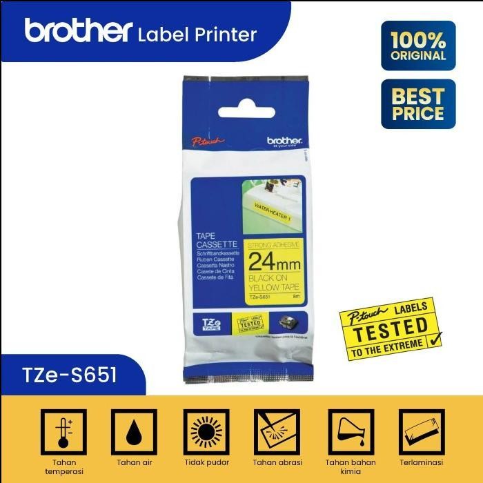 

Brother Label Tape Tze-S651 24Mm Black On Yellow/ Tze S651 Label Print Original Dan Terpercaya