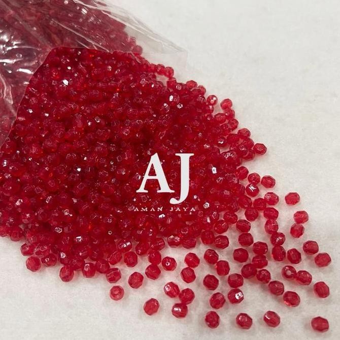 Manik Mote Kaca Segi Bening Polos 6 Mm / Mutiara Kaca Segi 6Mm