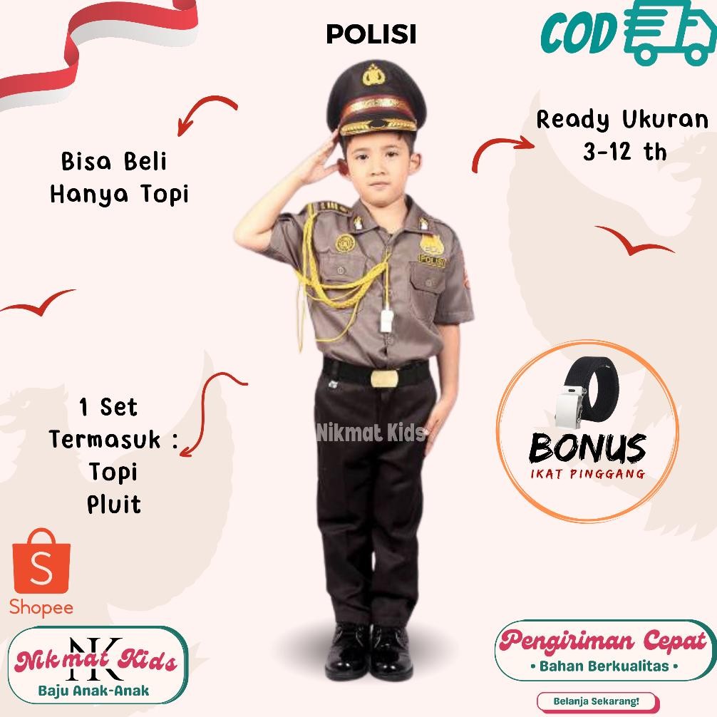 Baju polisi profesi anak baju kostum anak polisi biasa dinas polisi pocil keren terkini anak kostum 