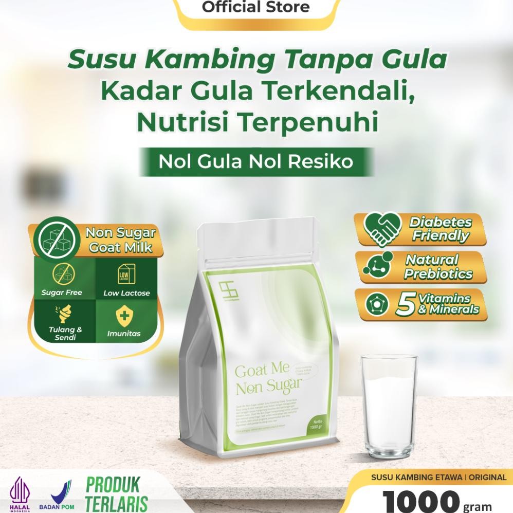 

NO_MORE Ternak Syams Goatme Non Sugar Rasa Original 1KG Premium susu kambing tanpa gula aman diabetes kolestrol hipertensi mengatasi gula darah asam urat nyeri sendi syaraf kejepit keram kebas kesemutan pengapuran tulang gigi lansia osteoporosis rendah