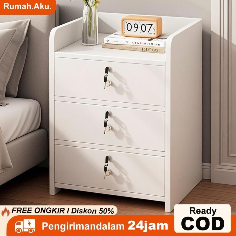 Meja Nakas Dengan Kunci Laci Meja Nakas Minimalis Meja Kamar Aesthetic Meja Nakas Kayu Bedside Table