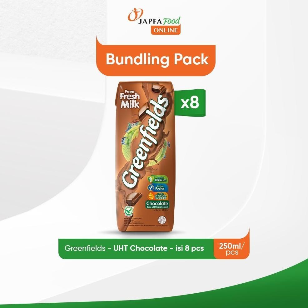 

NO_MORE Greenfields Susu UHT Chocolate 250 ml - Isi 8 pcs - 100% Fresh Milk dari Greenfields Farm