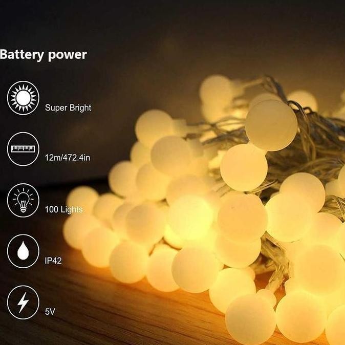 natal Lampu Tumblr Bola Anggur Baterai 100 LED 10 Meter