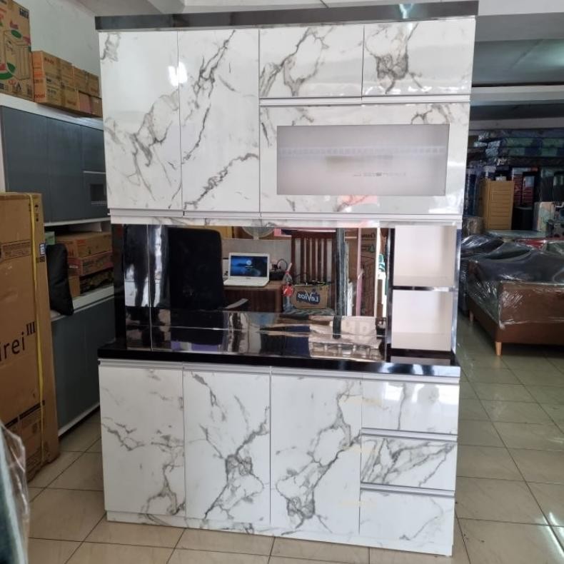( Free Ongkir) LEMARI SAYUR DAN PIRING 4 PINTU FULL HPL / RAK PIRING KITCHEN SET HPL Nugi