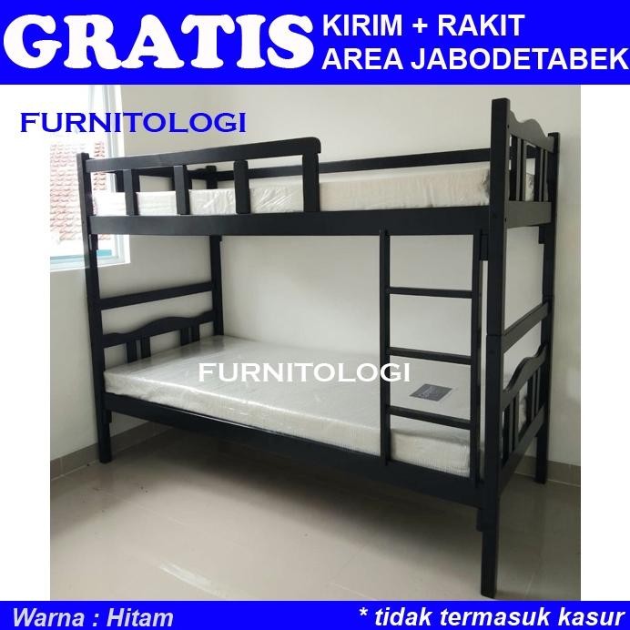 Ranjang Tingkat Kayu - Tempat Tidur Kayu 90x200 - Ranjang Susun Kayu 2 Tingkat Nugi