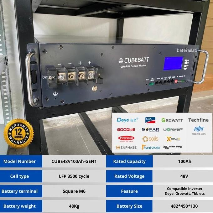Baterai Lifepo4 Baru 48V 100Ah 5000 Cyle Rackmount Match Inverter Deye Growatt