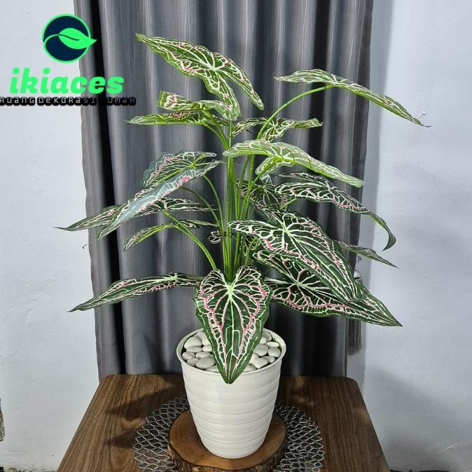 DAUN CALADIUM ARTIFISIAL JUMBO DAUN KELADI PLASTIK BUNGA HIAS PALSU DEKORASI TANAMAN POJOKAN RUMAH T