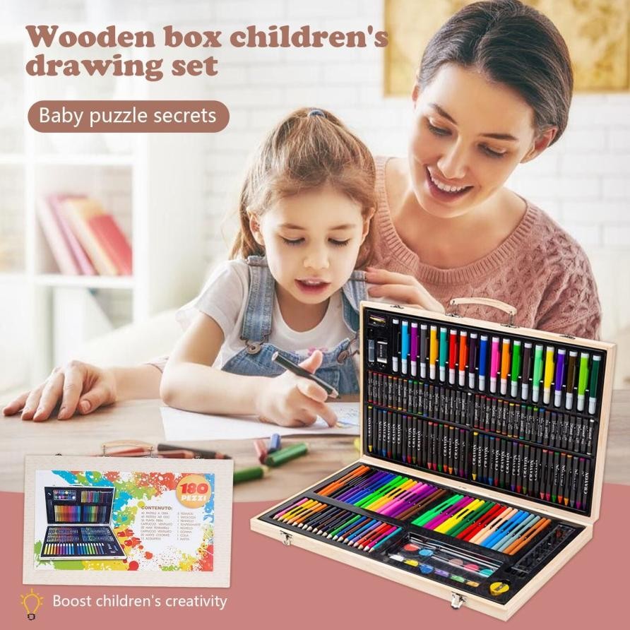 

Crayon Set 180pcs box Kayu / Painting Wooden Art Drawing Sets Nugi
