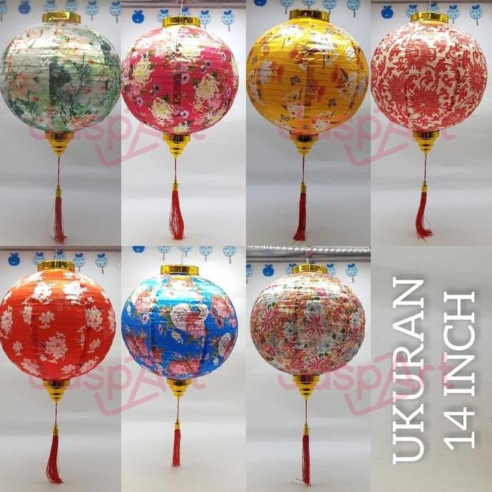 LAMPION IMLEK Lampion bulat motif bunga bahan satin dekorasi imlek sangjit