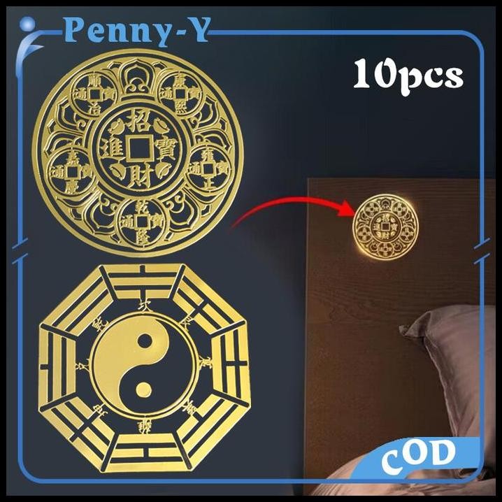 

10pcs Stiker Emas timbul Hoki keberuntungan Logam Stiker Hp Hoki motif koin ba gua
