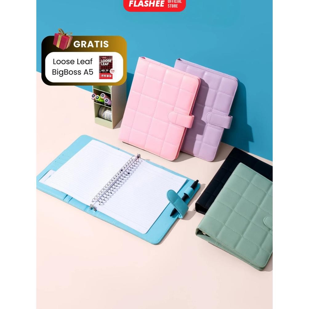 

Flashee Binder Polos Eksklusif A5 Puffy 20 Ring Buku Agenda Kulit Sintetis PU Leather Binder Polos Nugi