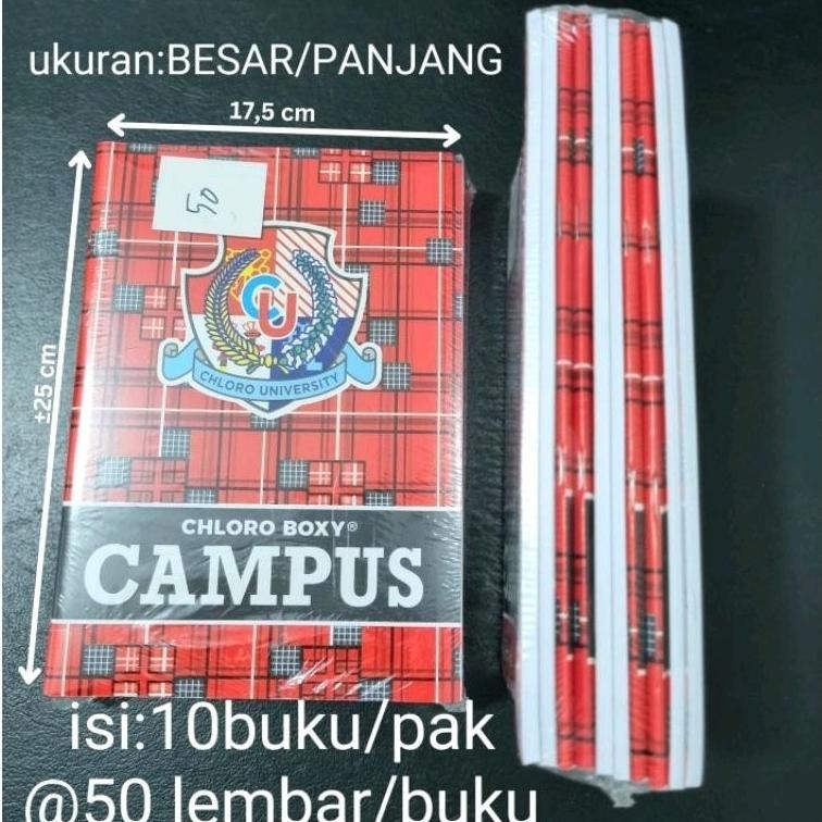 

Buku Tulis Chloro BOXY CAMPUS Panjang, 50 Lembar Isi 10buku/Pak. Made in Indonesia. Nugi
