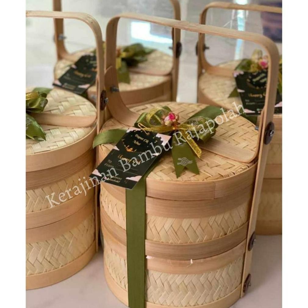 Tenong Bambu Susun Anyaman Tikar/Rantang Bambu Susun Packaging Hampers Catering Nugi
