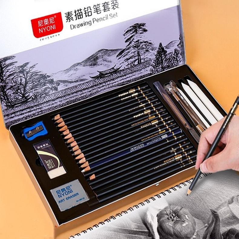 

Nyoni Drawing Pencil Gambar Set 29pcs Metal Tin Box Pensil Gambar Lukis Sketsa Lengkap Paket Nugi