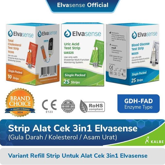 Tersedia Elvasense Strip Tes 3in1 Gula Darah Kolesterol Asam Urat Isi Satuan Akurat Higienis