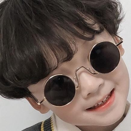 Baru Kacamata Hitam Anak Boboho Bulat Retro Sunglasses Black Frame Besi Vintage