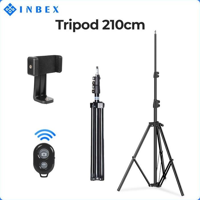 INBEX Tripod handphone+Bluetooth Remote 2.1M Stand Tripod+Holder+Bluetooth with Baut 1/4 Tongsis Nug