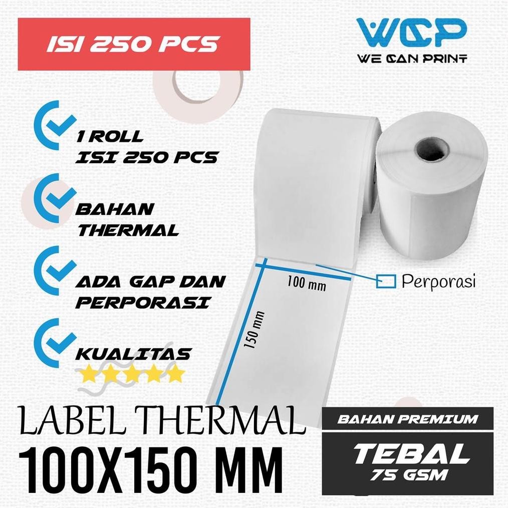 

Label Thermal Barcode 100x150 100 x 150 mm Kertas Sticker A6 Printer Barcode Thermal isi 250 pcs Nugi