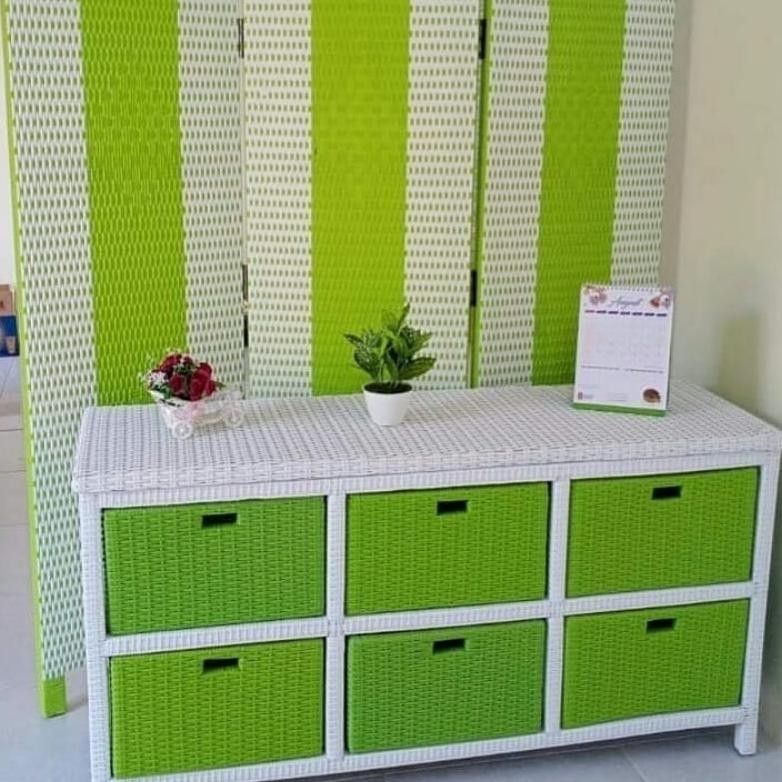 Lemari Plastik Susun 6 Laci Rotan Sintetis Elegan Nugi