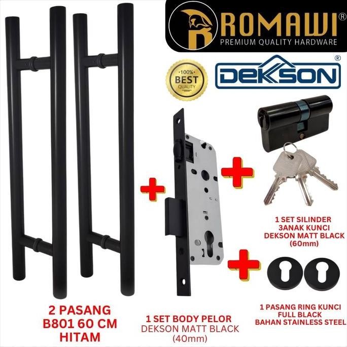 Pull Gagang Handle Pintu Kaca Bulat Stainless Dekson Black B801 60 Cm