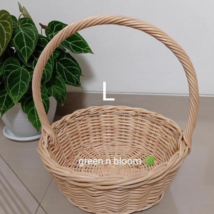 Keranjang Penyimpanan Keranjang Parcel Rotan Bulat Besar Tangkai Handle Anyaman Bahan Besar