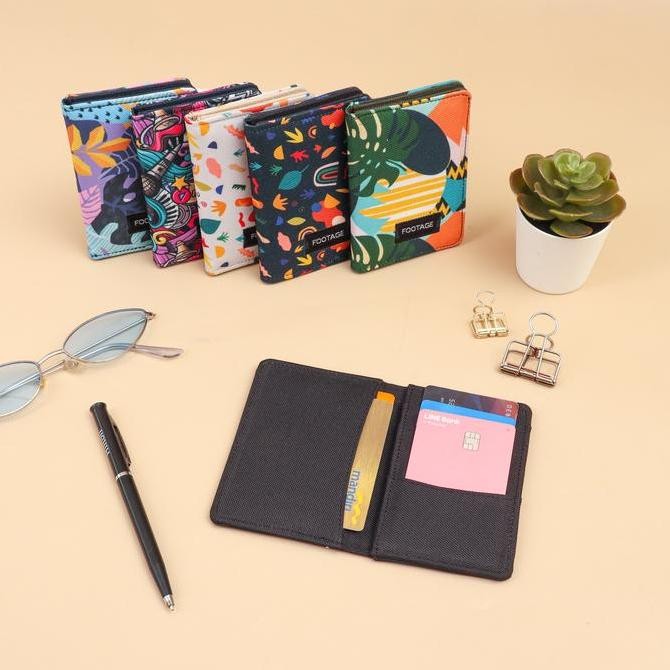 Dompet Kartu Lipat Kecil Card Holder Mini Tipis Simple Wallet Pria Wanita Canvas