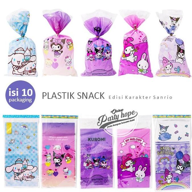 

Ready oke] plastik snack Kuromi / plastik bingkisan snack ulang tahun tema Sanrio / plastic snack my melody