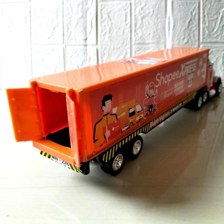 Ni06 Mainan Truk Kontainer Kurir Ekspedisi Shoppe Express Panjang Besar Murah Jalan Tanpa Baterai Mo
