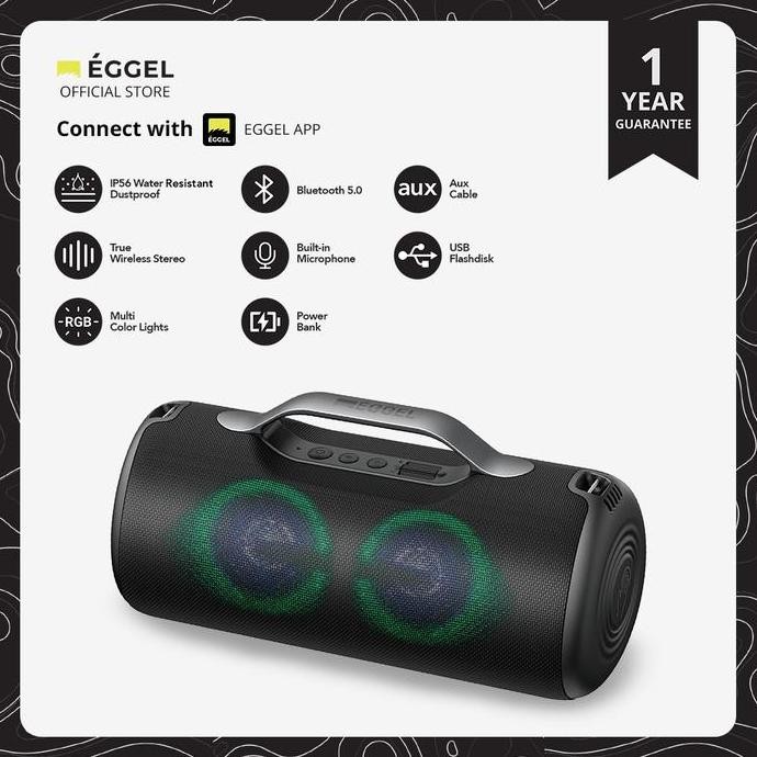 EGGEL ELITE XL 2S WATERPROOF PORTABLE BLUETOOTH SPEAKER WITH RGB LIGHT ORIGINAL DAN TERPERCAYA