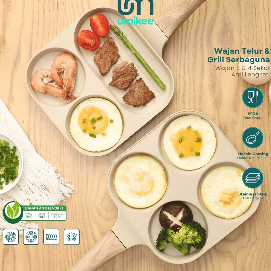 Umikee Wajan Peggorengan Anti Lengket Wajan Penggorengan Telur Pancake Omlet Breakfast Sekat 4 Sekat